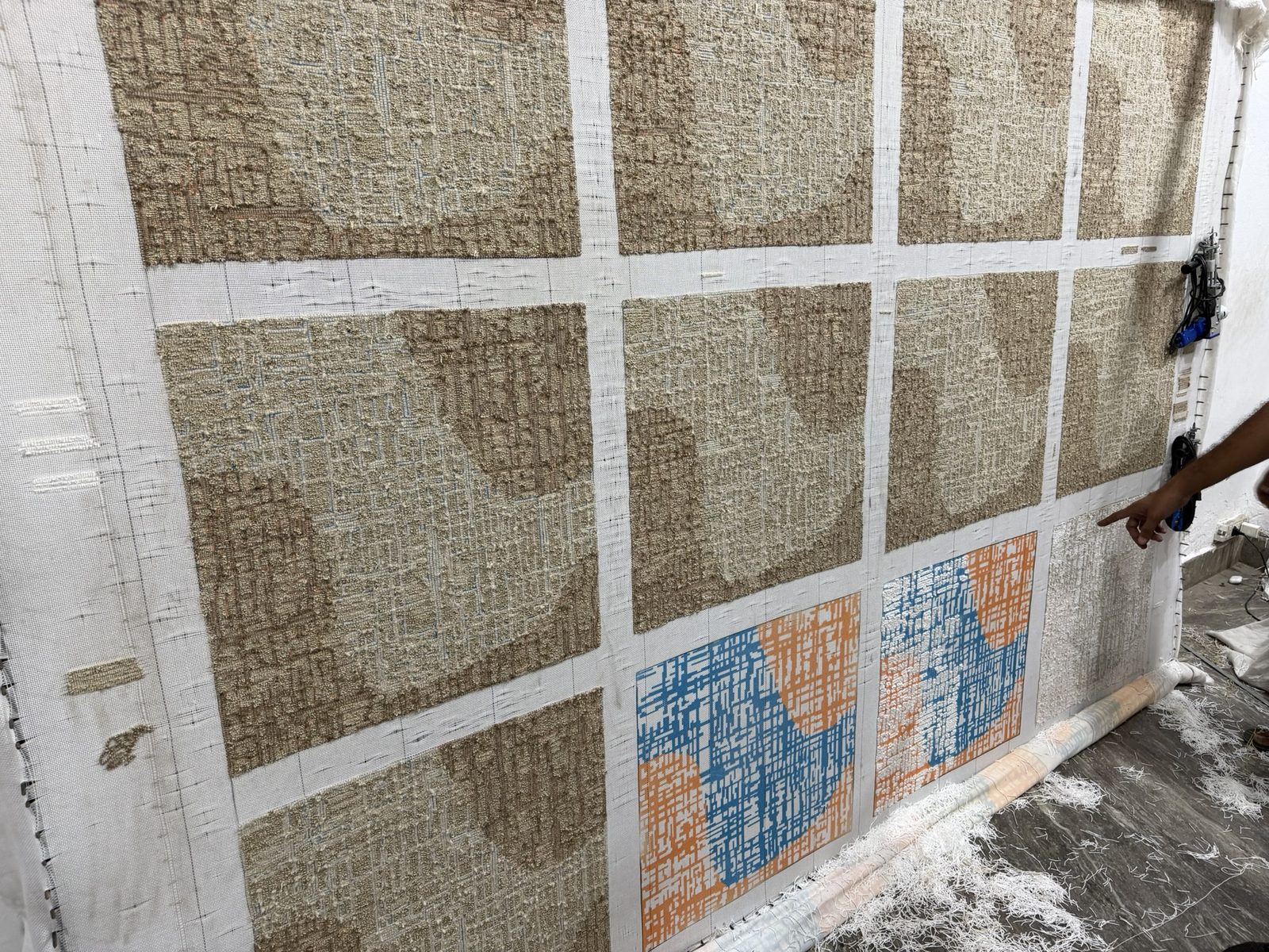 Design sampling wall with multiple carpet textures